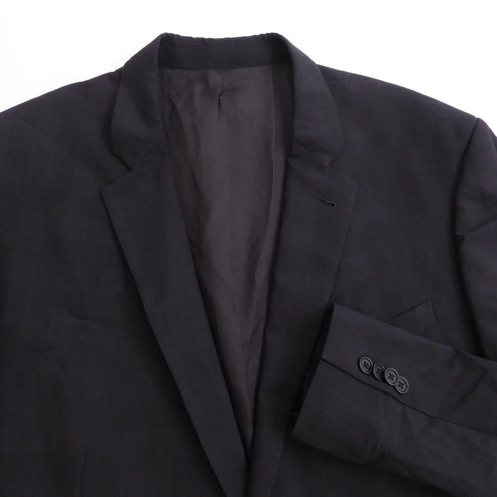 John Varvatos USA Mens Blazer Black Bedford Plaid Wool 46R